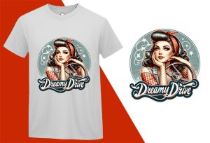 Dreamy Drive, Pin-up Girl Retro Funny T-shirt, Sarcastic Humor T shirt Tee T-shirt Plus Size Shirts