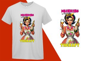 Drinking Chepaer Therapy, Grumpy Pin-up Housewife Funny T-shirt, Sarcastic Humor T shirt Tee T-shirt Plus Size Shirts