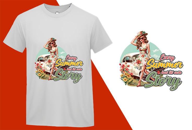 Every Summer Story, Pin-up Girl Retro Funny T-shirt, Sarcastic Humor T shirt Tee T-shirt Plus Size Shirts