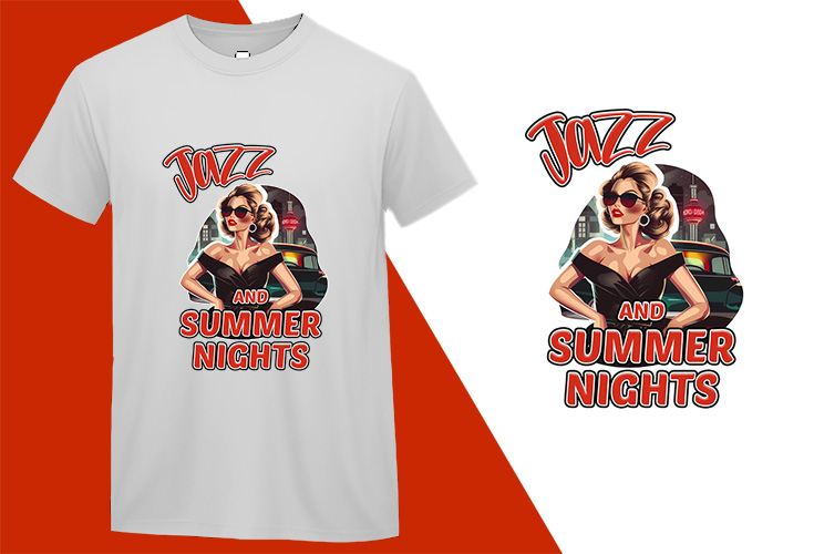 Jazz Summer Nights, Pin-up Girl Retro Funny T-shirt, Sarcastic Humor T shirt Tee T-shirt Plus Size Shirts