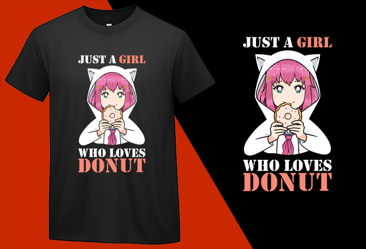 Just A Girl Who Loves Donut Kawaii T shirt T-shirt Plus Size Shirts
