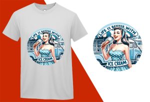Life Better Ice Cream, Pin-up Girl Retro Funny T-shirt, Sarcastic Humor T shirt Tee T-shirt Plus Size Shirts