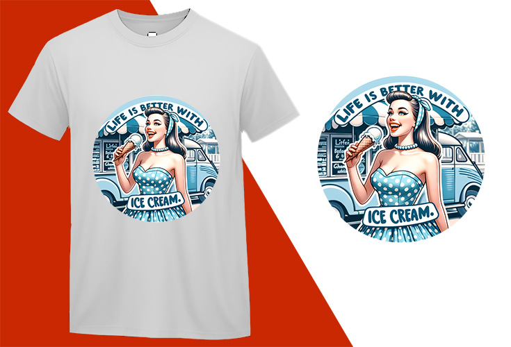 Life Better Ice Cream, Pin-up Girl Retro Funny T-shirt, Sarcastic Humor T shirt Tee T-shirt Plus Size Shirts