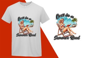 Lost in Summer Read, Pin-up Girl Retro Funny T-shirt, Sarcastic Humor T shirt Tee T-shirt Plus Size Shirts