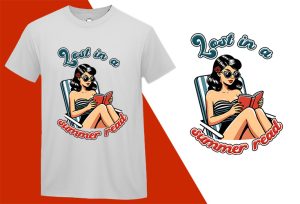 Lost in the Summer Reads, Pin-up Girl Retro Funny T-shirt, Sarcastic Humor T shirt Tee T-shirt Plus Size Shirts