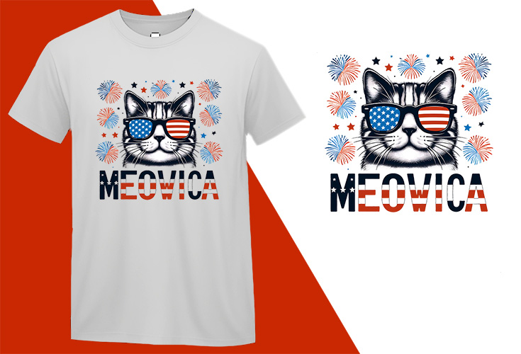 Meowica Patriotic Cat USA 4th July, Independence Day T-shirt, Fourth of july shirt, Freedom shirt, Patriotic Family Shirts, Independence shirt T-shirt Plus Size Shirts