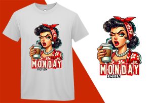Monday Again, Grumpy Pin-up Housewife Bandana Funny T-shirt, Sarcastic Humor T shirt Tee T-shirt Plus Size Shirts