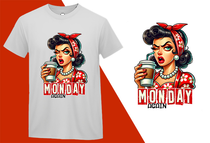 Monday Again, Grumpy Pin-up Housewife Bandana Funny T-shirt, Sarcastic Humor T shirt Tee T-shirt Plus Size Shirts Monday Again, Grumpy Pin-up Housewife Bandana Funny T-shirt, Sarcastic Humor T shirt Tee T-shirt Plus Size Shirts