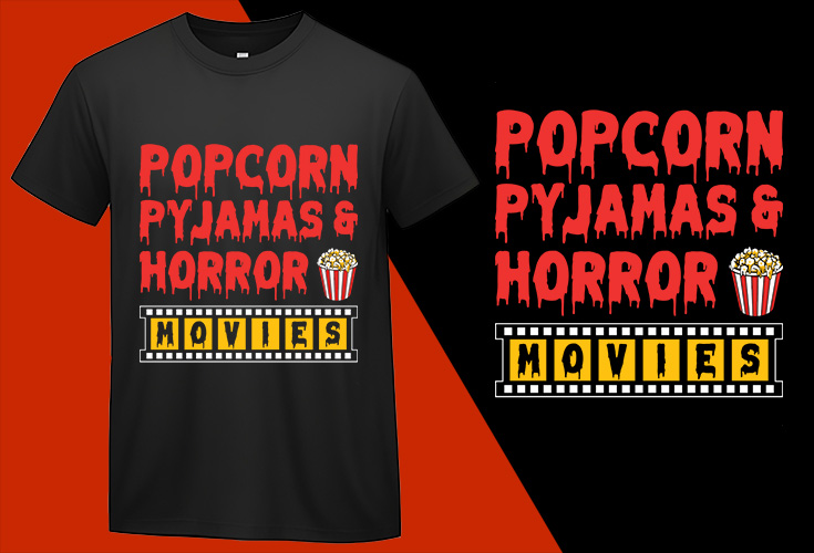 Popcorn Pajamas And Horror Movies, Funny Popcorn Lovers T shirt T-shirt Plus Size Shirts