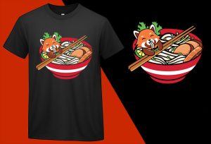 Red Fox In Pho Noodles, Funny Kawaii Food T shirt for Kids Boys Girls Women Men T-shirt Plus Size Shirts