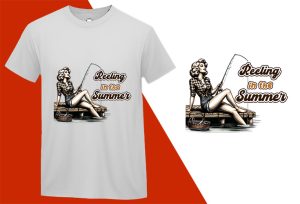 Reeling in the Summer Relaxation, Pin-up Girl Retro Funny T-shirt, Sarcastic Humor T shirt Tee T-shirt Plus Size Shirts