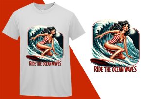 Ride the Ocean Waves, Pin-up Girl Retro Funny T-shirt, Sarcastic Humor T shirt Tee T-shirt Plus Size Shirts