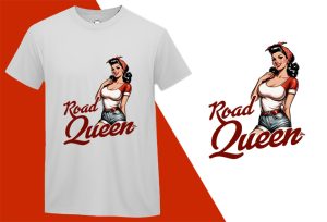 Road Queen, Pin-up Girl Retro Funny T-shirt, Sarcastic Humor T shirt Tee T-shirt Plus Size Shirts