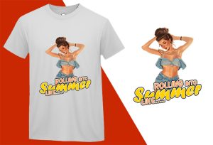 Rolling Summer, Pin-up Girl Retro Funny T-shirt, Sarcastic Humor T shirt Tee T-shirt Plus Size Shirts