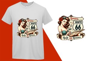 Route 66 Romance, Pin-up Girl Retro Funny T-shirt, Sarcastic Humor T shirt Tee T-shirt Plus Size Shirts