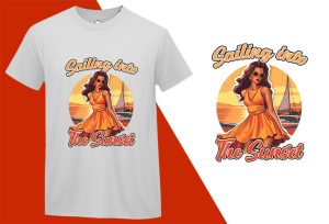 Sailing into The Sunset, Pin-up Girl Retro Funny T-shirt, Sarcastic Humor T shirt Tee T-shirt Plus Size Shirts