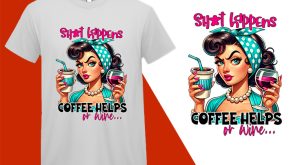 Shit Happems Coffee Helps Wine,, Grumpy Pin-up Housewife Funny T-shirt, Sarcastic Humor T shirt Tee T-shirt Plus Size Shirts