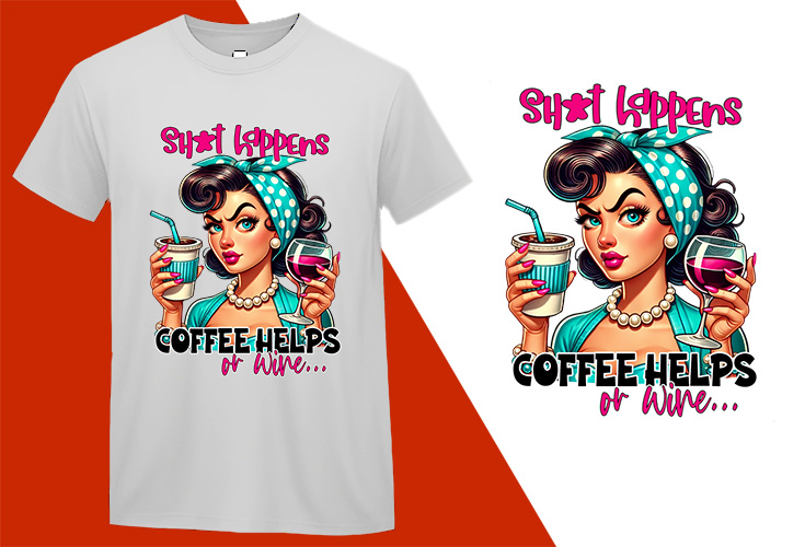 Shit Happems Coffee Helps Wine,, Grumpy Pin-up Housewife Funny T-shirt, Sarcastic Humor T shirt Tee T-shirt Plus Size Shirts Shit Happems Coffee Helps Wine,, Grumpy Pin-up Housewife Funny T-shirt, Sarcastic Humor T shirt Tee T-shirt Plus Size Shirts