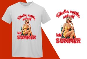 Shake Rattle Roll Summer, Pin-up Girl Retro Funny T-shirt, Sarcastic Humor T shirt Tee T-shirt Plus Size Shirts
