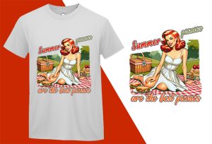 Summer Picnics Dreams, Pin-up Girl Retro Funny T-shirt, Sarcastic Humor T shirt Tee T-shirt Plus Size Shirts