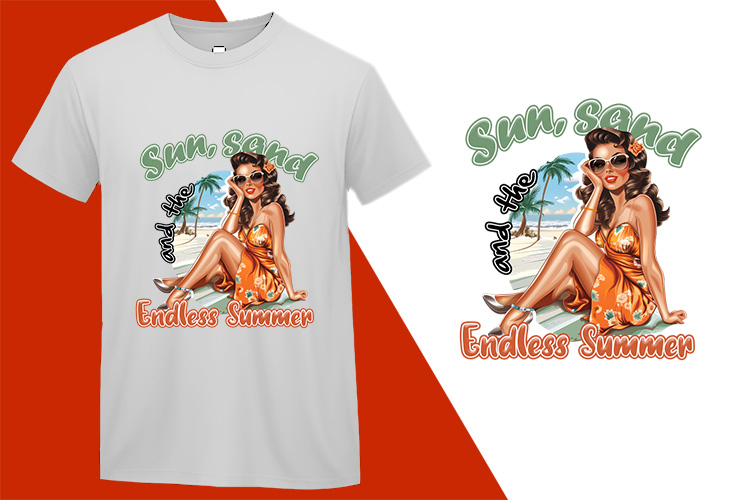Sun Sand Endless Summer, Pin-up Girl Retro Funny T-shirt, Sarcastic Humor T shirt Tee T-shirt Plus Size Shirts