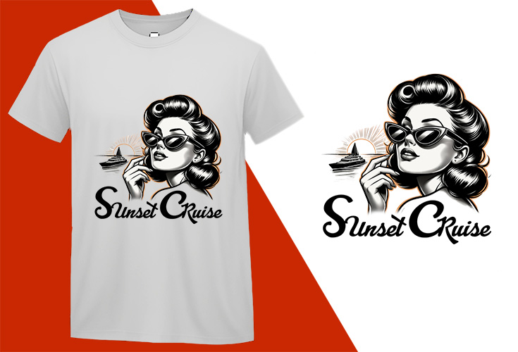 Sunset Cruise, Pin-up Girl Retro Funny T-shirt, Sarcastic Humor T shirt Tee T-shirt Plus Size Shirts