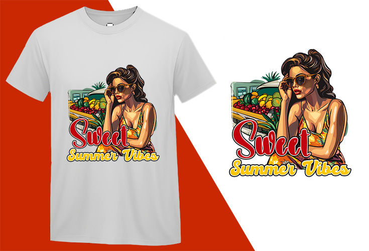 Sweet Summer Vibes, Pin-up Girl Retro Funny T-shirt, Sarcastic Humor T shirt Tee T-shirt Plus Size Shirts