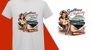 Sweetheart of the Highway, Pin-up Girl Retro Funny T-shirt, Sarcastic Humor T shirt Tee T-shirt Plus Size Shirts