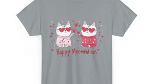 Cute Valentine Cats Happy Meowentines Glasses, Plus Size T-shirt