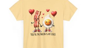 Funny Food Pun Valentines Day T-shirt, Bacon to My Eggs