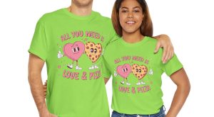 Funny Valentines Day T-shirt, All you need is Love & Pizza, Plus Size Graphic Tee For Men Women