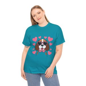 Pet Valentines Day T-shirt, Beagle with heart sunglasses, Plus Size