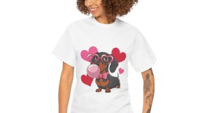 Pet Valentines Day T-shirt, Dachshund with bubblegum, Plus Size