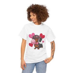 Pet Valentines Day T-shirt, Dachshund with bubblegum, Plus Size