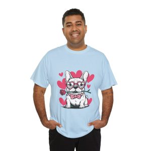 Pet Valentines Day T-shirt, French bulldog with rose, Plus Size