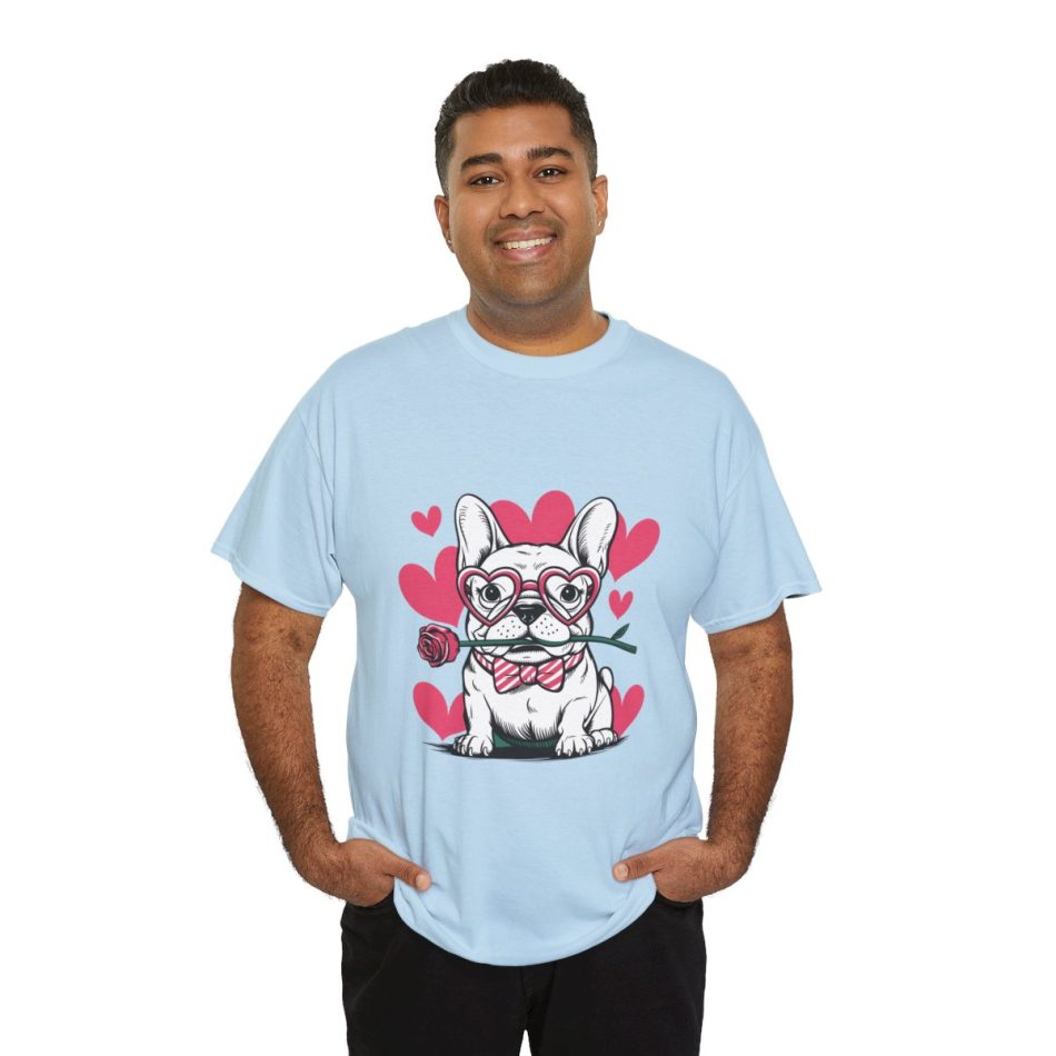 Pet Valentines Day T-shirt, French bulldog with rose, Plus Size Pet Valentines Day T-shirt, French bulldog with rose, Plus Size