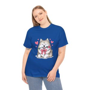 Pet Valentines Day T-shirt, Husky with flower, Plus Size