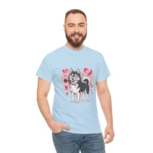 Pet Valentines Day T-shirt, Husky with heart sunglasses, Plus Size