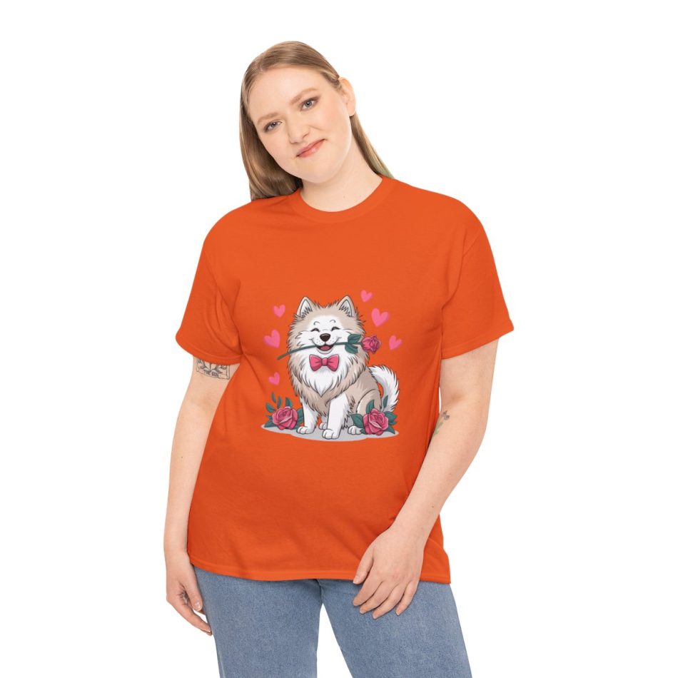 Pet Valentines Day T-shirt, White pomeranian with roses, Plus Size