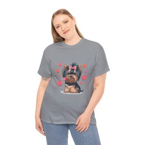Pet Valentines Day T-shirt, Yorkshire terrier with bow, Plus Size