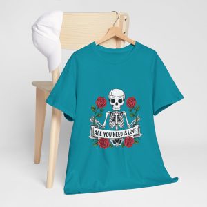 Skeleton Graphic Valentines Day T-shirt, All You Need Is Love Rosees, Plus Size