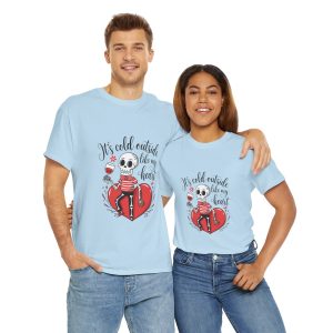 Skeleton Graphic Valentines Day T-shirt, Its Cold Outside Like My Heart Wine, Plus Size