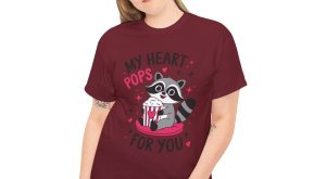 Valentine Raccoon T-shirt, My heart pops for you