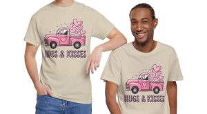 Valentine Truck T-shirt, Valentines day hug kisses vintage