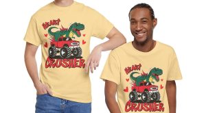Weird Valentine T-shirt, Heart crusher monster truck dinosaur